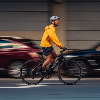 A rider on an Aventon electric bike