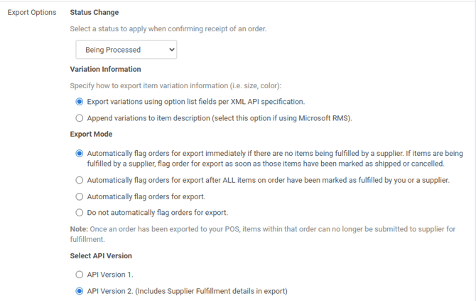 Export settings